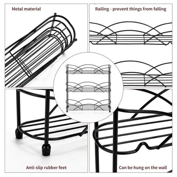 3 Tier Free Standing Kitchen Organization Space Saver Iron Wire Spice Rack - Picture 3 of 11